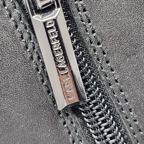 Karl Lagerfeld Women’s 5.5M Breck Black Studded Leather Moto Booties Chunky Heel - Picture 10 of 11